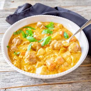 Potato And Sausage Pesto Soup – (Gluten-Free)