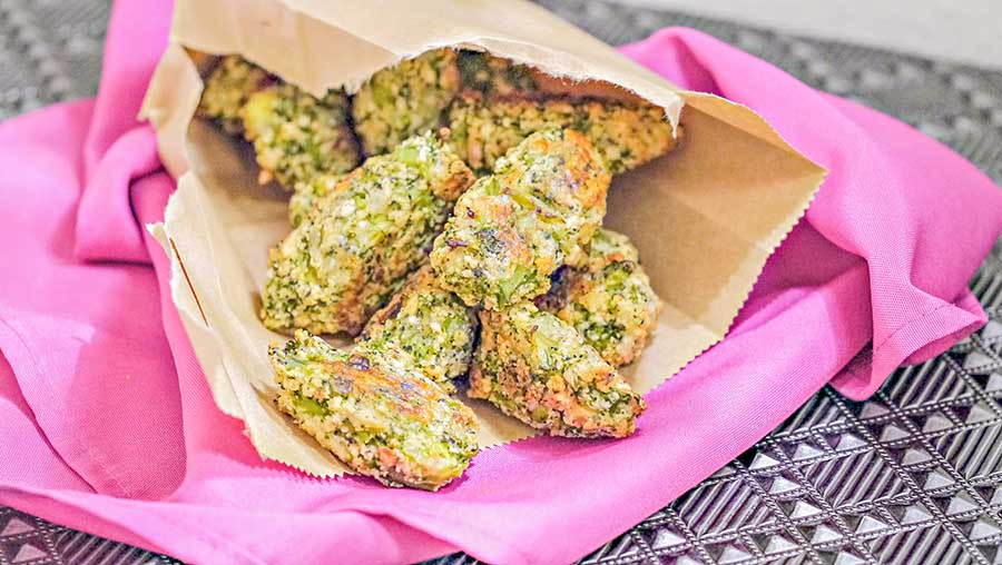 broccoli tots in a paper bag for tailgate party
