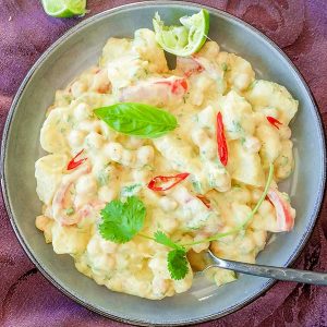 Curried Potato Salad With Chickpeas & Tomatoes