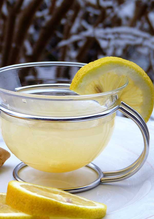 garlic lemon broth in a cup