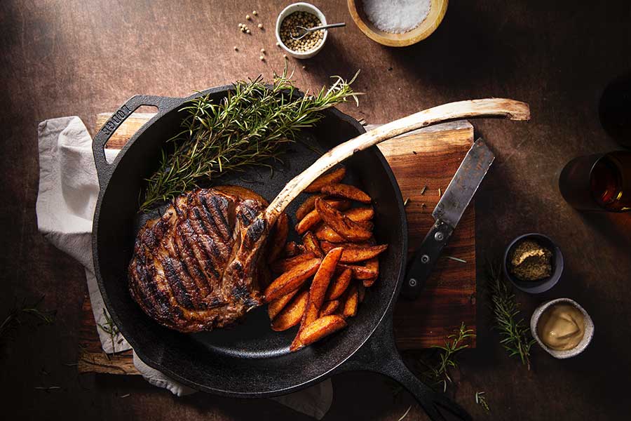 steak in cast iron skillet