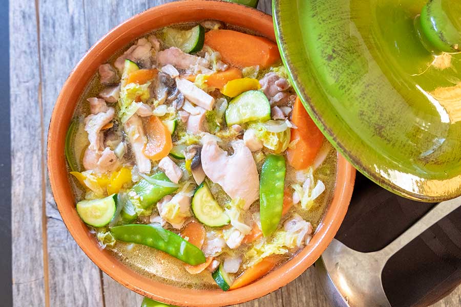 healthy chicken stew with veggies in a bowl