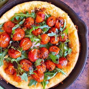 Gluten-Free Dutch Baby With Smoked Gouda, Tomatoes and Arugula