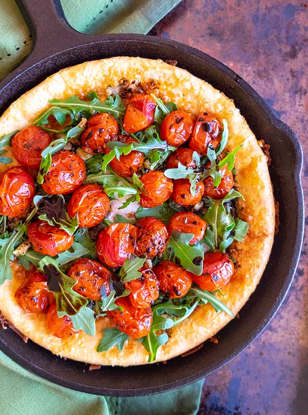 Gluten-Free Dutch Baby With Smoked Gouda, Tomatoes and Arugula