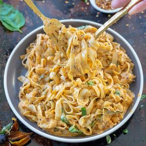 Skillet Tomato Cheese Fettuccine (Keto, Vegetarian, Gluten-Free)