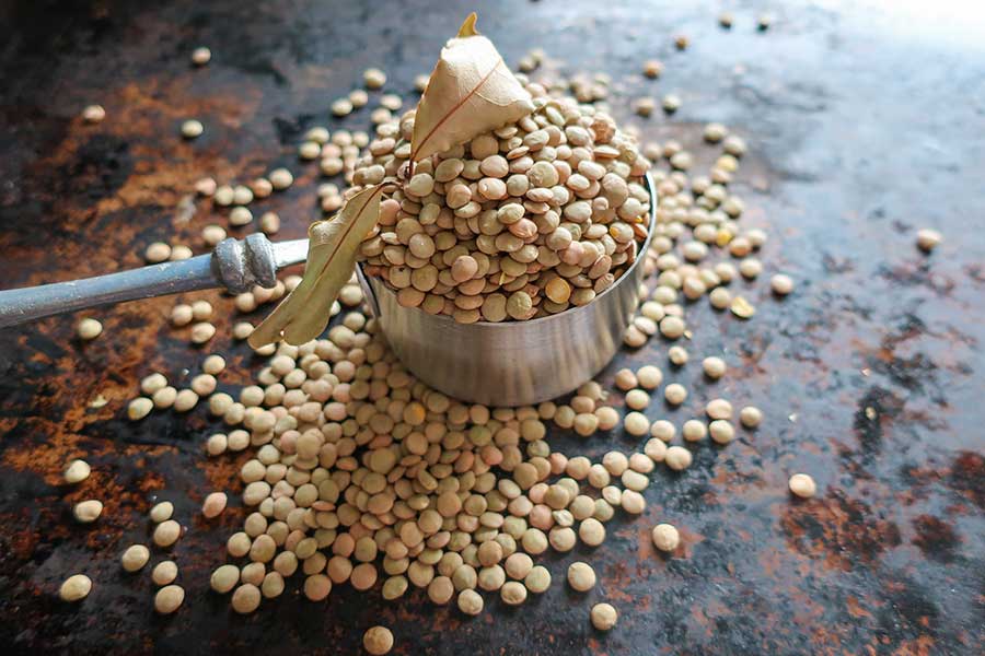 dry lentils in a measuring cup