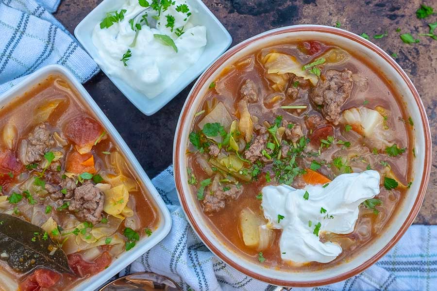 Russian cabbage and beef soup