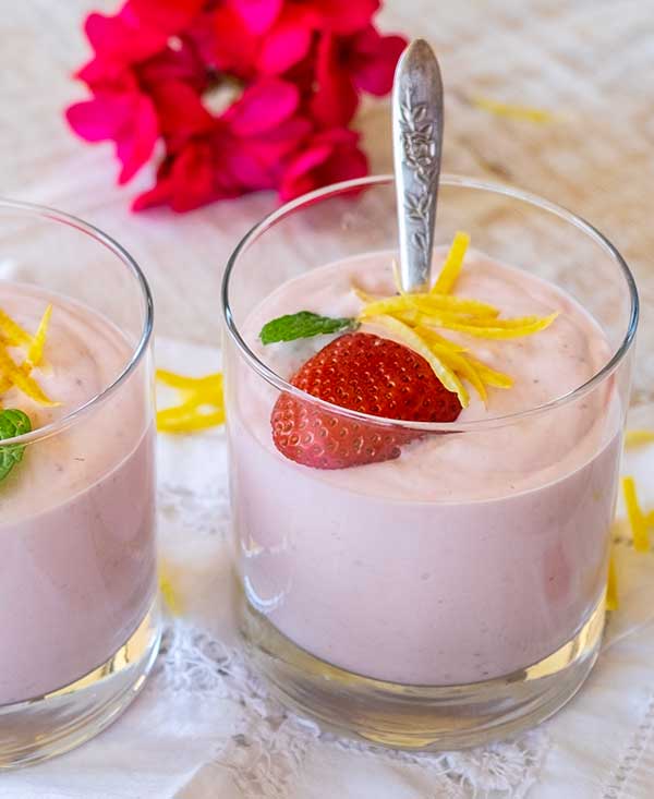 strawberry mousse in a glass, keto