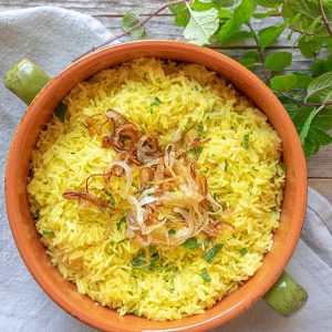 Saffron Rice With Mint & Caramelized Onions {Gluten-Free}