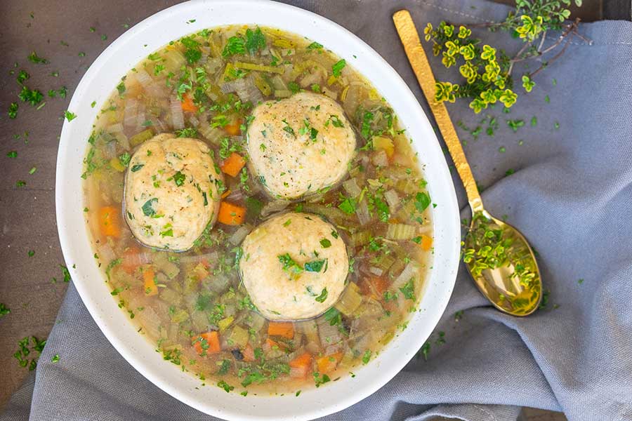 bowl of gluten free matzo ball soup