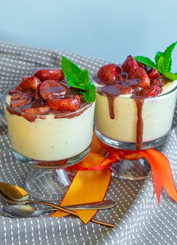 Banana Mousse With Strawberry Chocolate Sauce