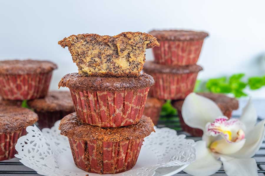 close up of poppy seed apple muffin