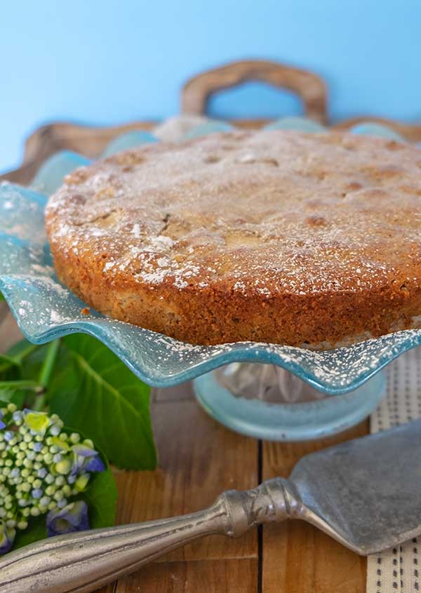 pear cake for Easter on a platter