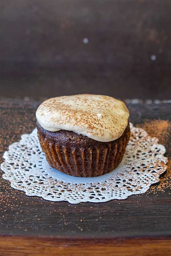 tiramisu cupcake with icing, gluten free