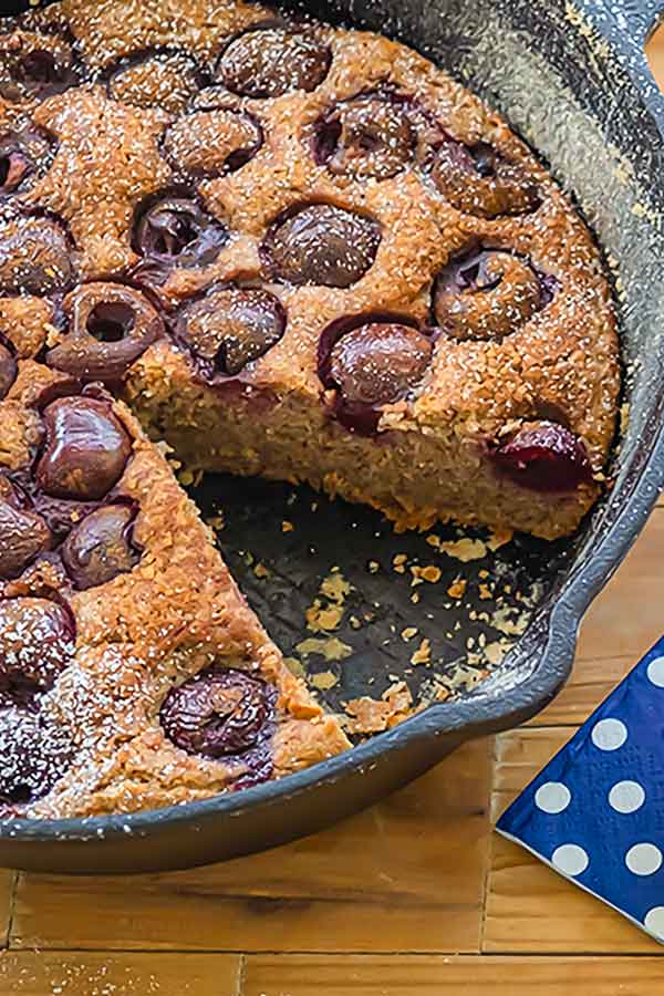 cherry cake in a skillet