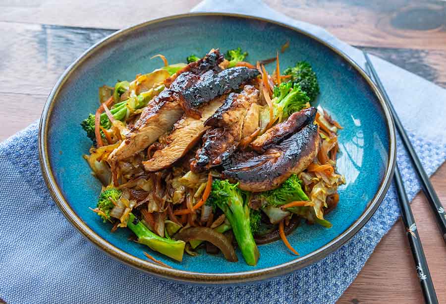 overview of Asian Chicken salad on a plate