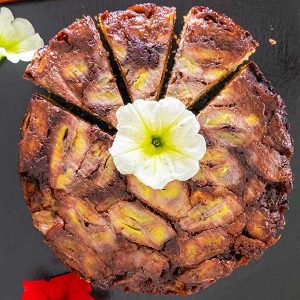 Gluten-Free Chocolate Fudge Banana Upside Down Cake