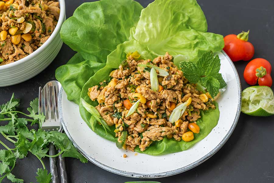 chicken lettuce wrap on a plate