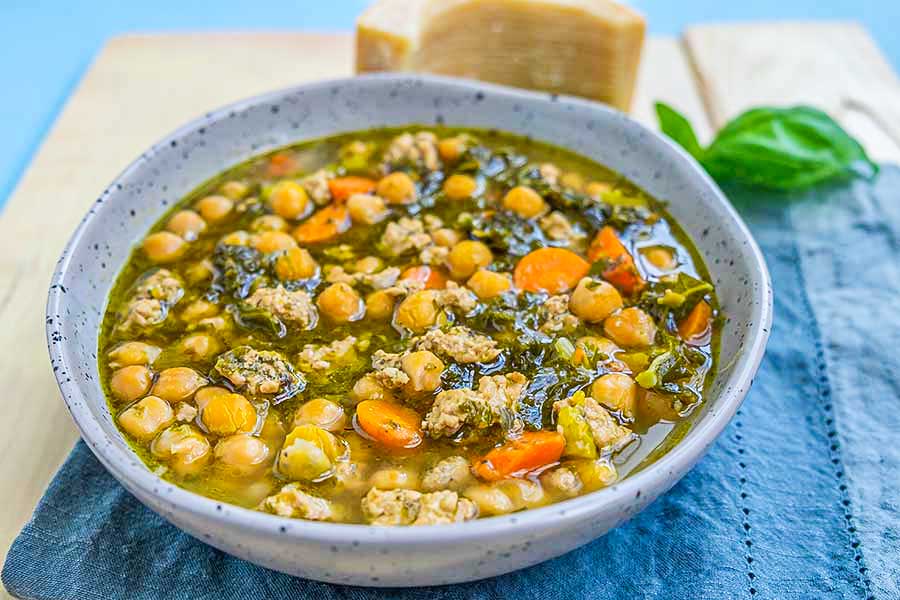 pesto chickpea soup, made in an instant pot