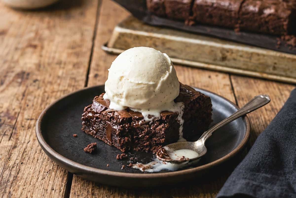 gluten free butternut squash brownies rich fudgy chocolate throughout topped with vanilla ice cream