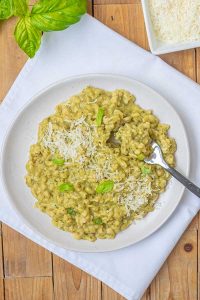 gluten-free orzo, pesto sauce