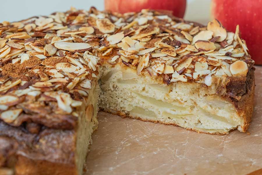 close up of breakfast apple sponge cake, 