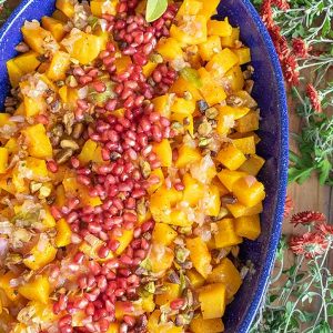 Butternut Squash With Roasted Pistachios And Pomegranate