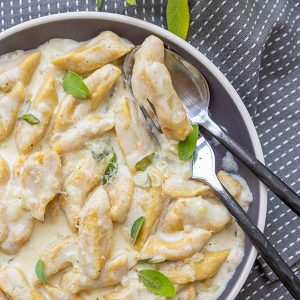 Gluten-Free Pumpkin Gnocchi With Sage & Onion Parmesan Sauce