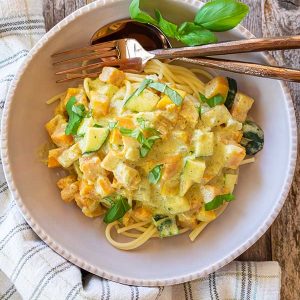 Squash With Pesto Cream Sauce Pasta (Gluten-Free)