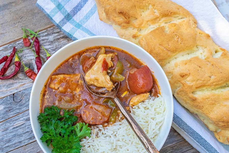 Gluten Free French Baguette with a side bowl of stew