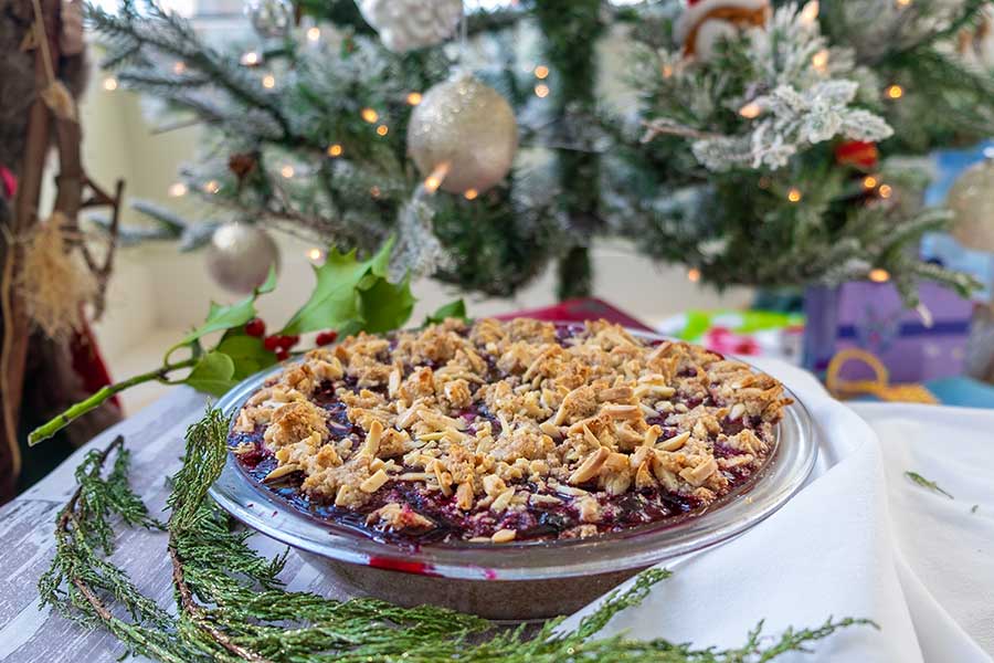 baked berry pie in a pie dish