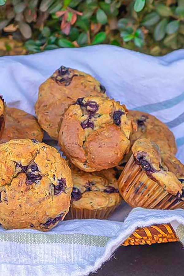 chia muffins with blueberries in a basket