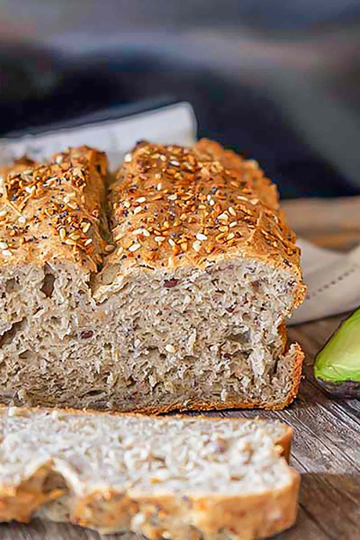 close up of sliced gluten free flax bread