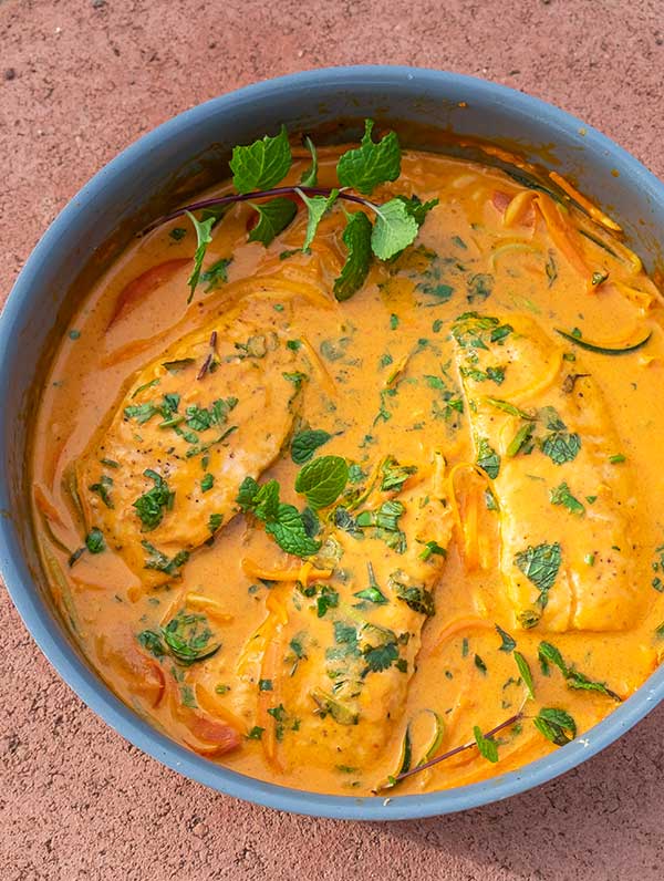 salmon in thai coconut sauce, healthy recipe