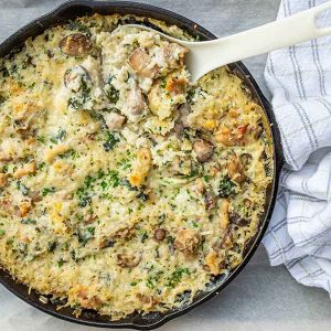 One Pan Chicken and Creamy Mushrooms Casserole