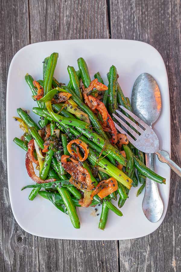 green beans with maple bacon and ginger