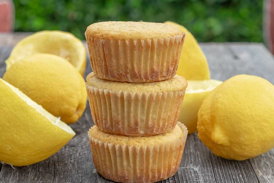 3 stacked lemon muffins
