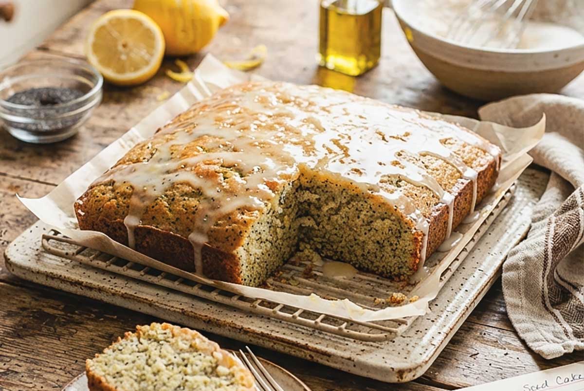 Gluten-Free Lemon Poppy Seed Cake Grain-free and Dairy-Free with lemon glaze