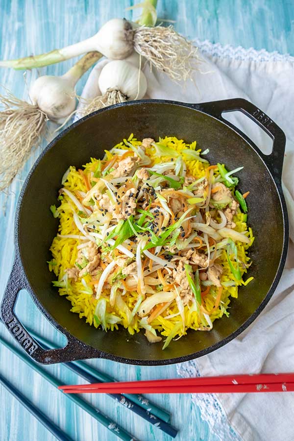 chicken egg roll in a bowl