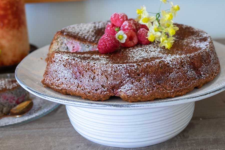 raspberry chia coffee cake, gluten free