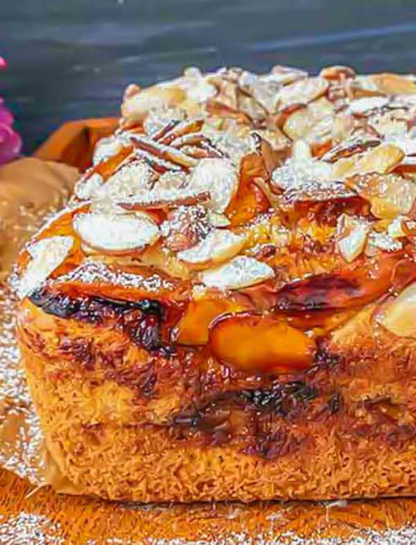a loaf of gluten-free apricot almond quick bread