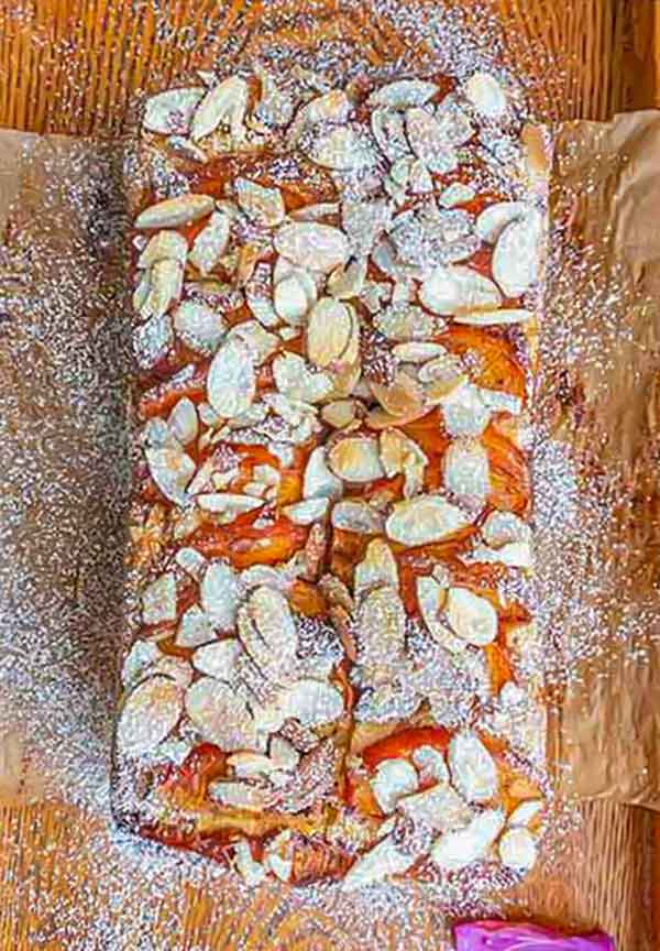 top view of apricot almond loaf