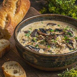 Creamy Chicken Mushroom & Wild Rice Soup with Parmesan