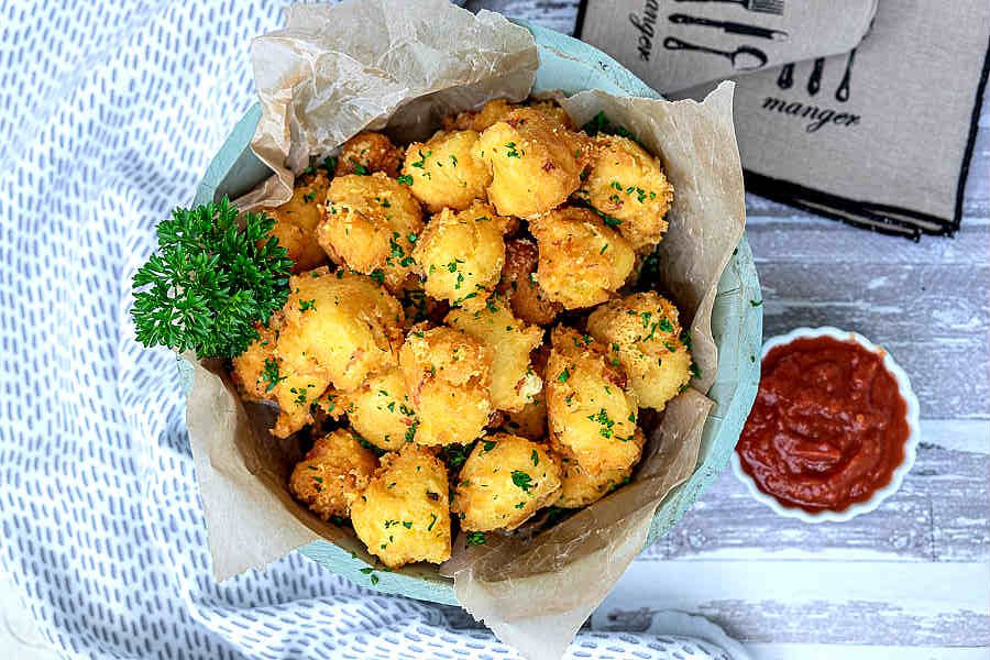 ham and cheese fritters appetizer in a bowl