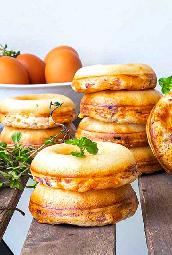 stacked ham and cheese donuts, low carb