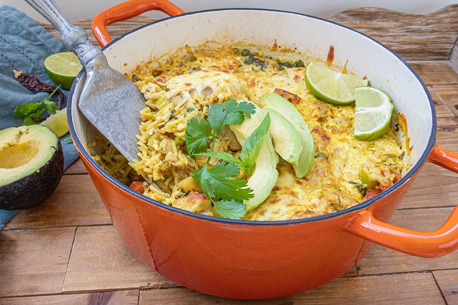 Brazilian chicken rice bake dinner