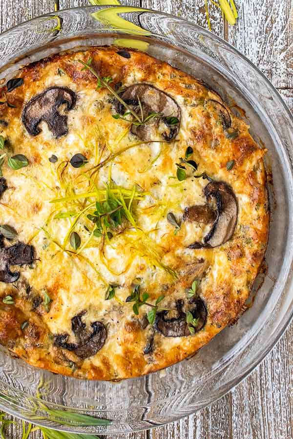crustless quiche with leeks mushrooms and fontina cheese