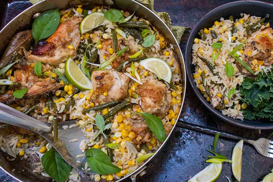 honey garlic chicken with coconut rice