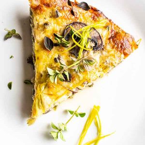 Crustless Quiche with Leeks Mushrooms and Fontina Cheese