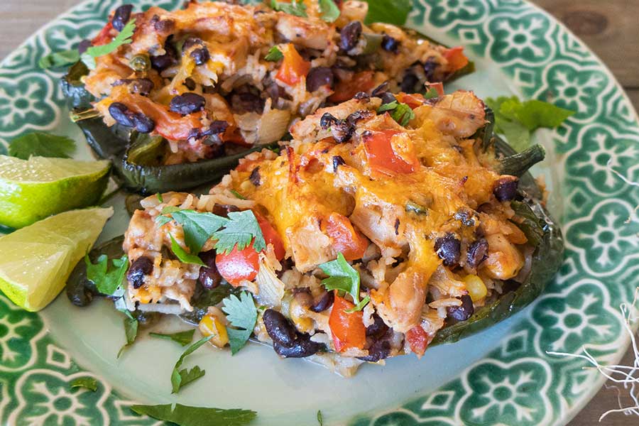 southwest chicken stuffed poblano peppers with black beans